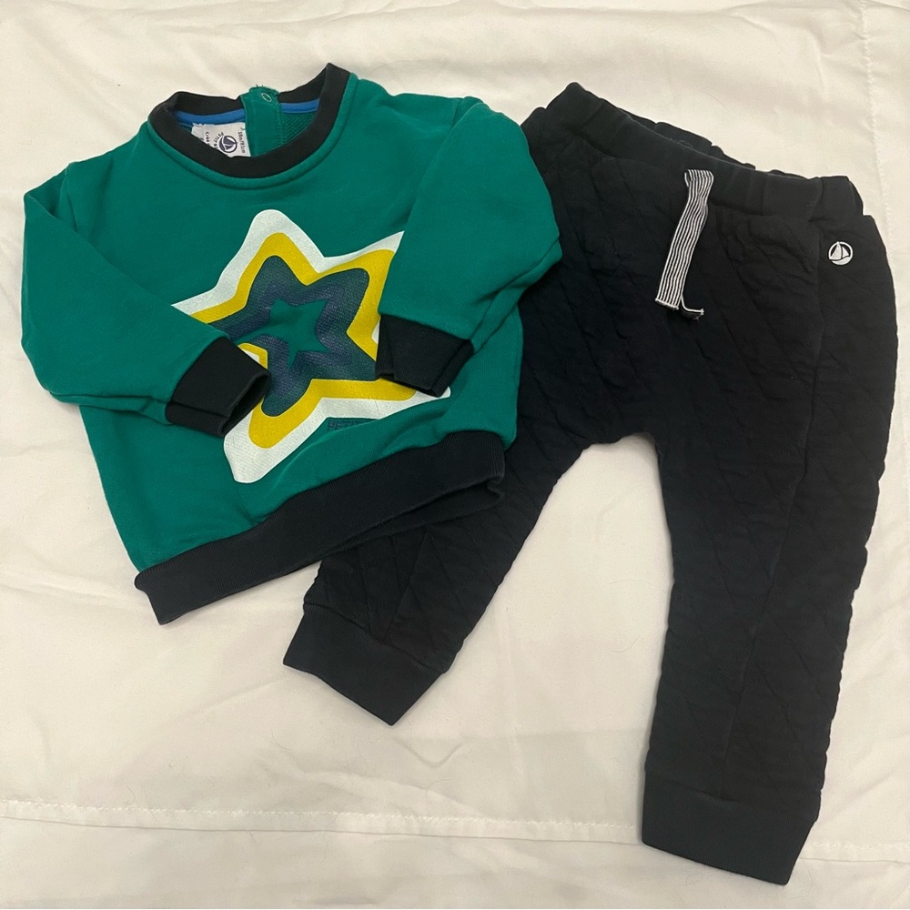 Petit Bateau sweatshirt/sweatpants outfit: toddler boy 18m